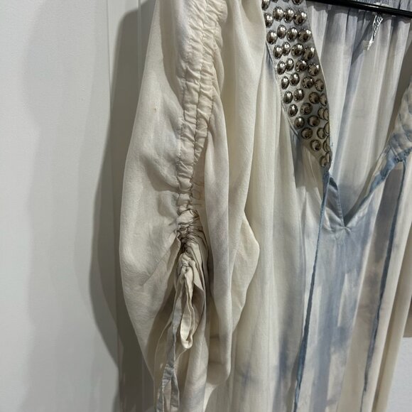 Monoreno Studded Tie-Dye Rayon Ruched Sleeves Studed Tunic Top Size L Bohemian - Picture 4 of 9